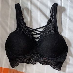 Victoria Secret Pink Black Lace Up Push-Up Bra XS